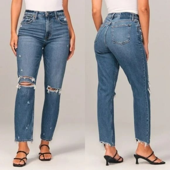 Abercrombie & Fitch Womens High Rise Mom Jeans Dark Wash Size 37 - Picture 1 of 10